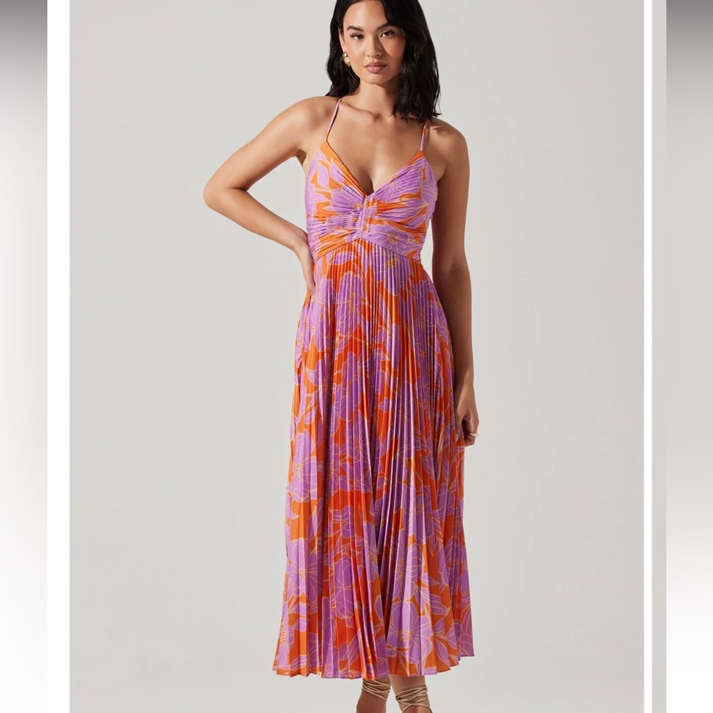Astr Purple and Orange Midi Dress